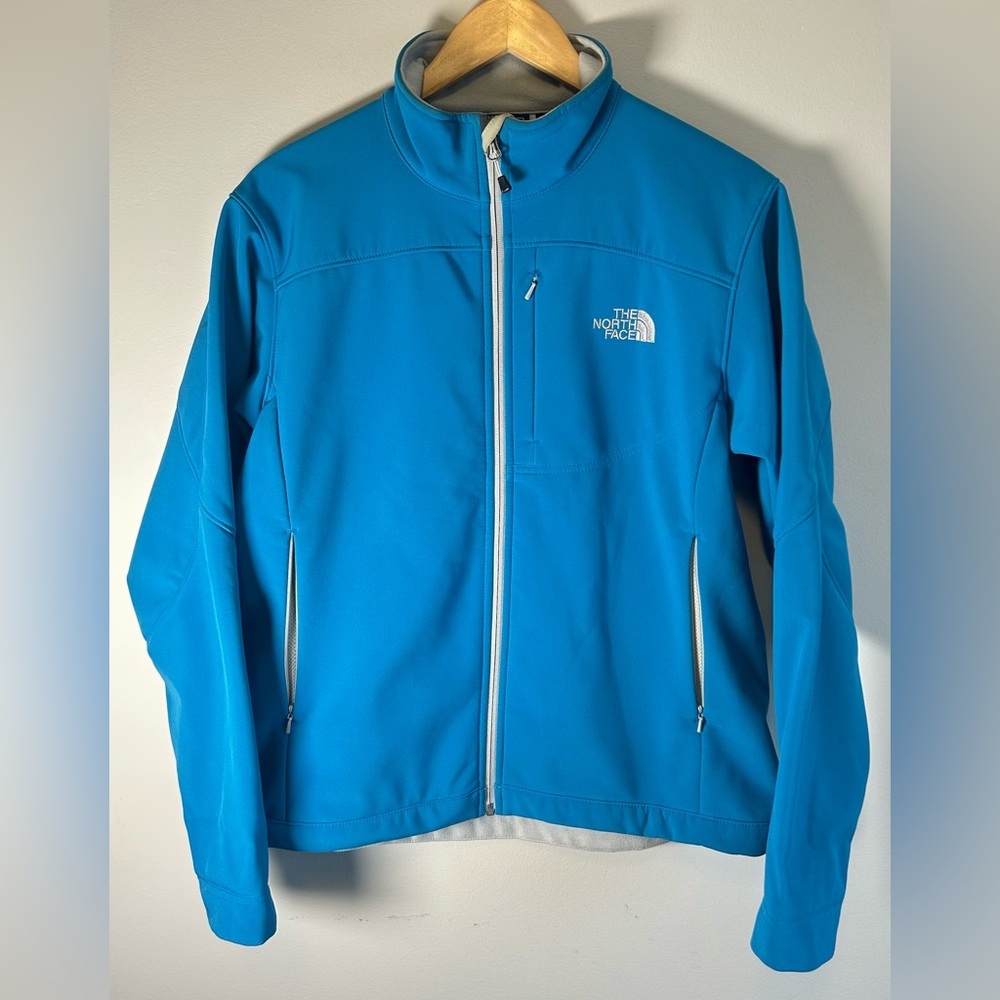 North Face Jacket Womens L Blue Fleece Mesh Full Zip Softshell Outdoor EUC